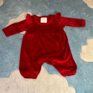 Red Velvet Long Sleeve Romper NB